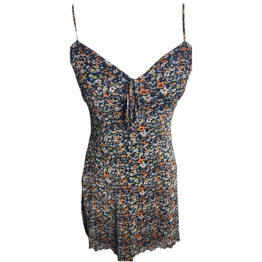 Vintage Y2K Mesh Layered Babydoll Dress Blue Floral Small Fairy Indie USA